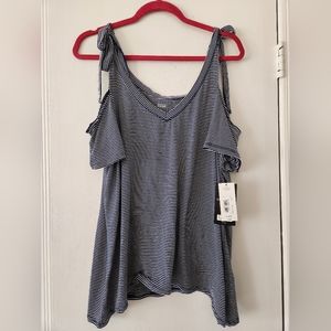 answer XL navy striped cold shoulder shirt